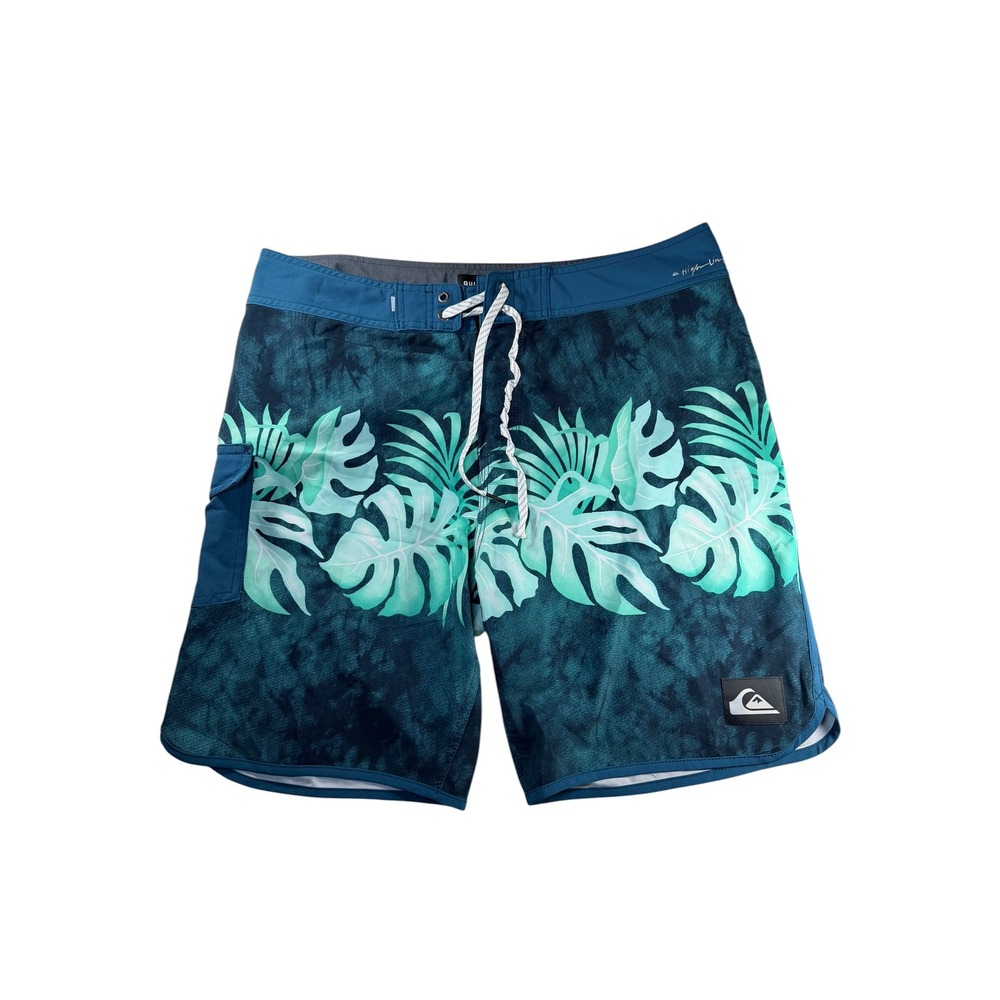 Quiksilver Board Shorts Mens 34 Teal Tropical Highline Excellent 4-Way Stretch